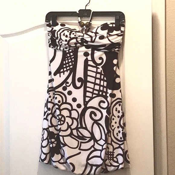 My Michelle Dresses & Skirts - White and dark brown abstract pattern halter dress
